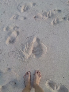 Barefoot is the best to get full enjoyment on this clean warm sand